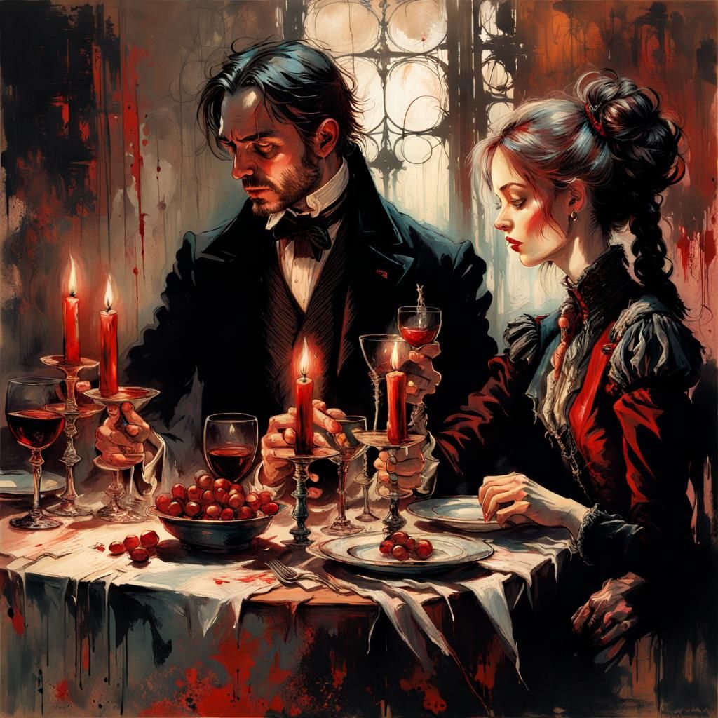 Macabre Gothic Vampire Couple in Chiaroscuro Style