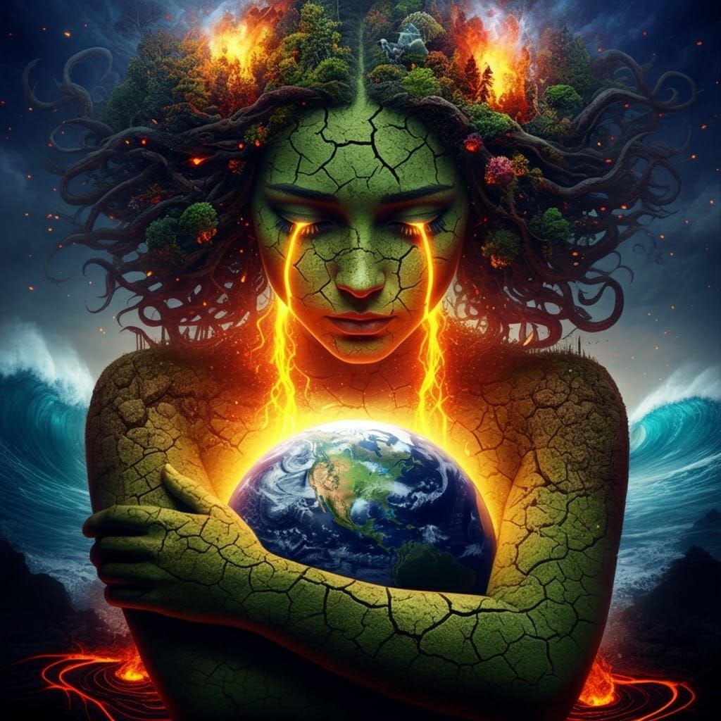 Mother Earth Cries Lava Tears for a Burning World