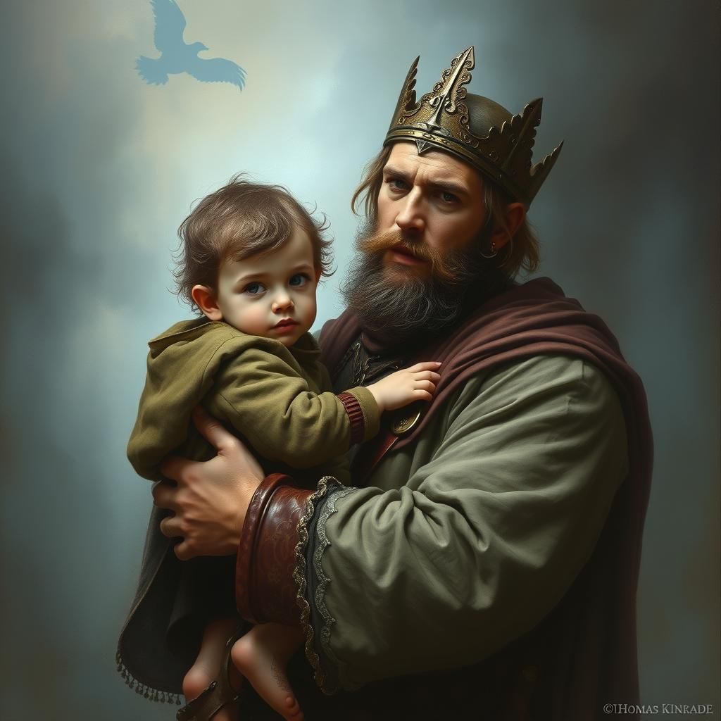 Medieval Father and Son Portrait in Ethereal Style