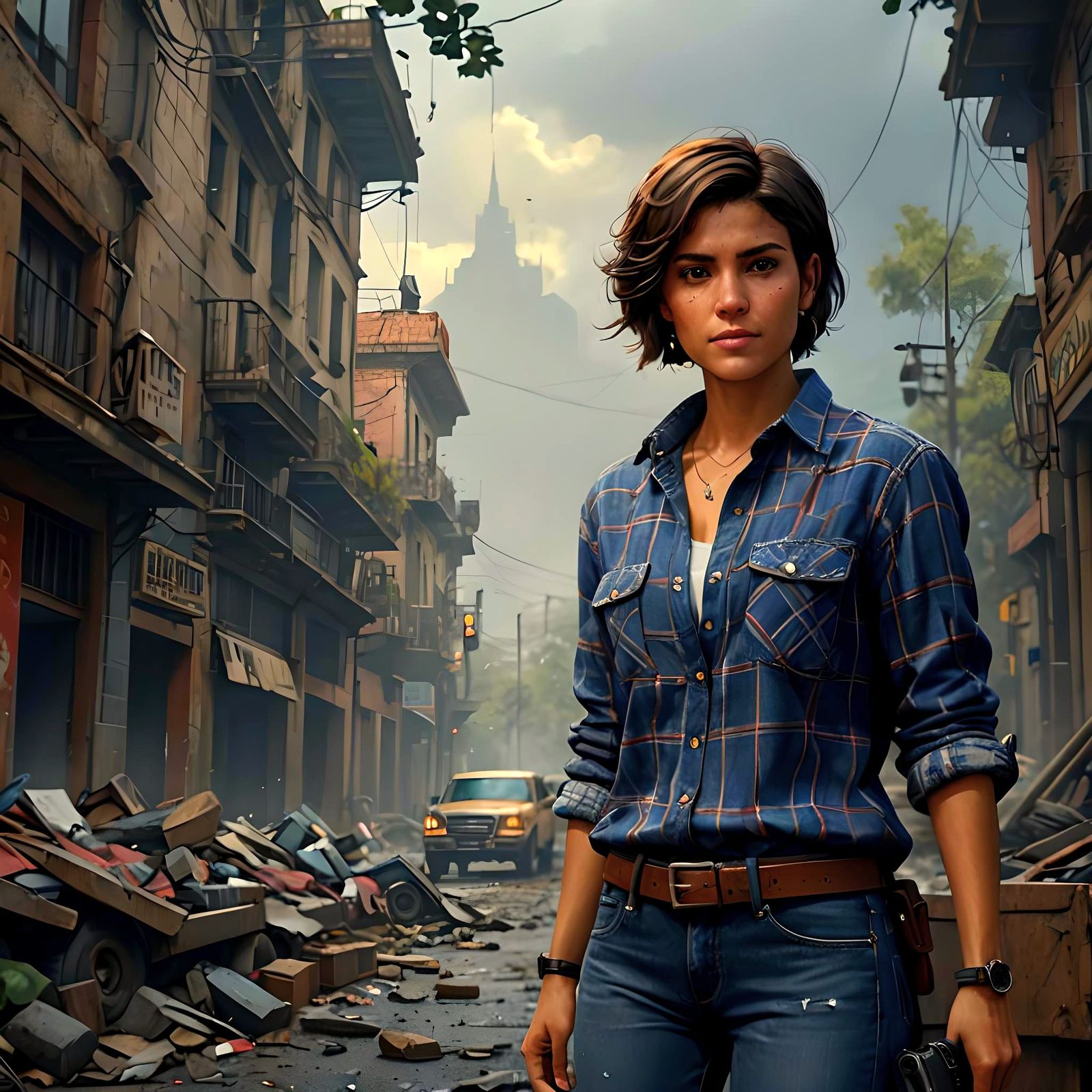 Latina Reporter in Detailed Matte Painting