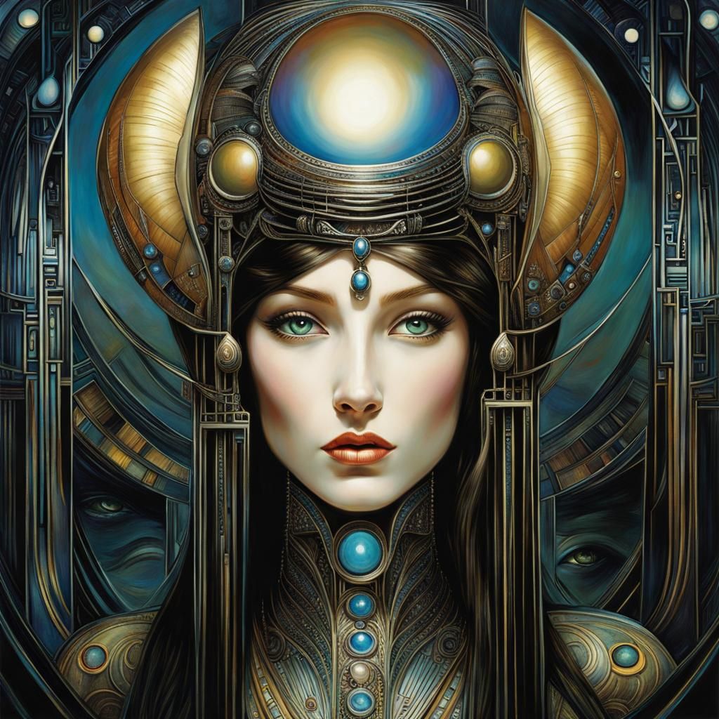 Girl Meets Alien in Art Nouveau Style