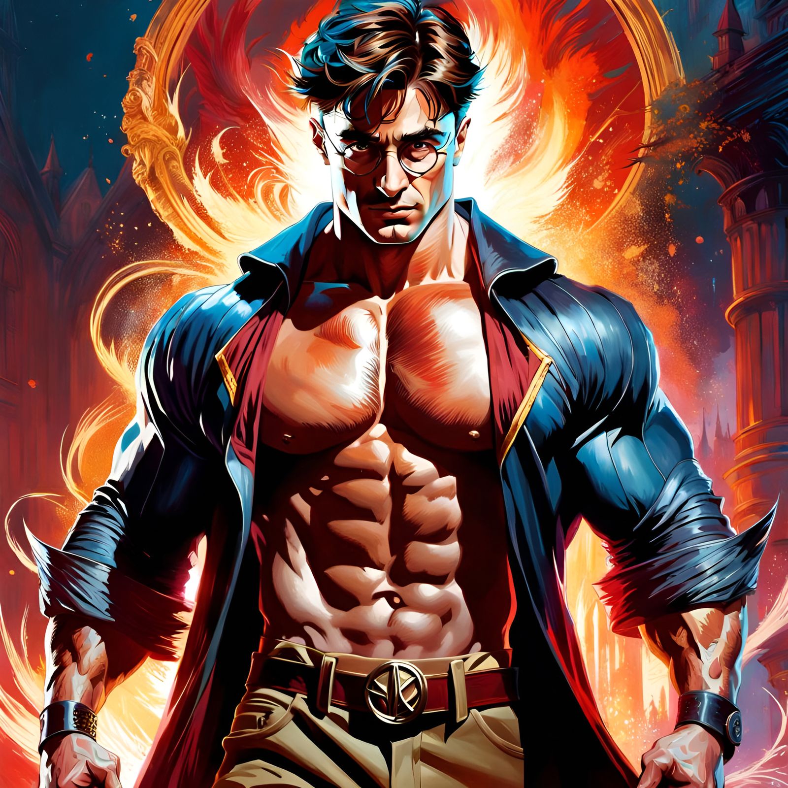 Muscular Harry Potter Portrait in Pin-Up Style