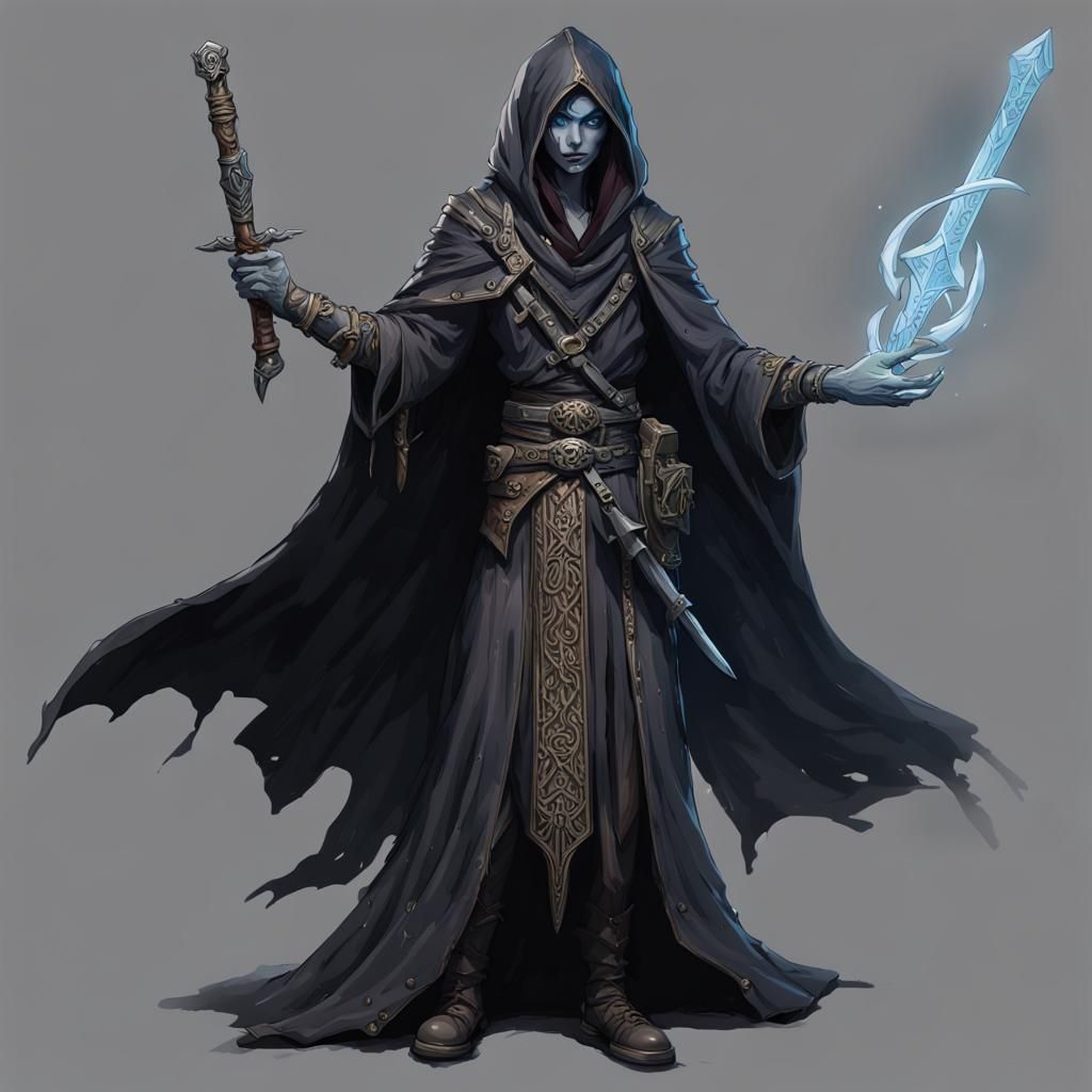 Undead Elven Bladesinger Wizard with Runic Swords