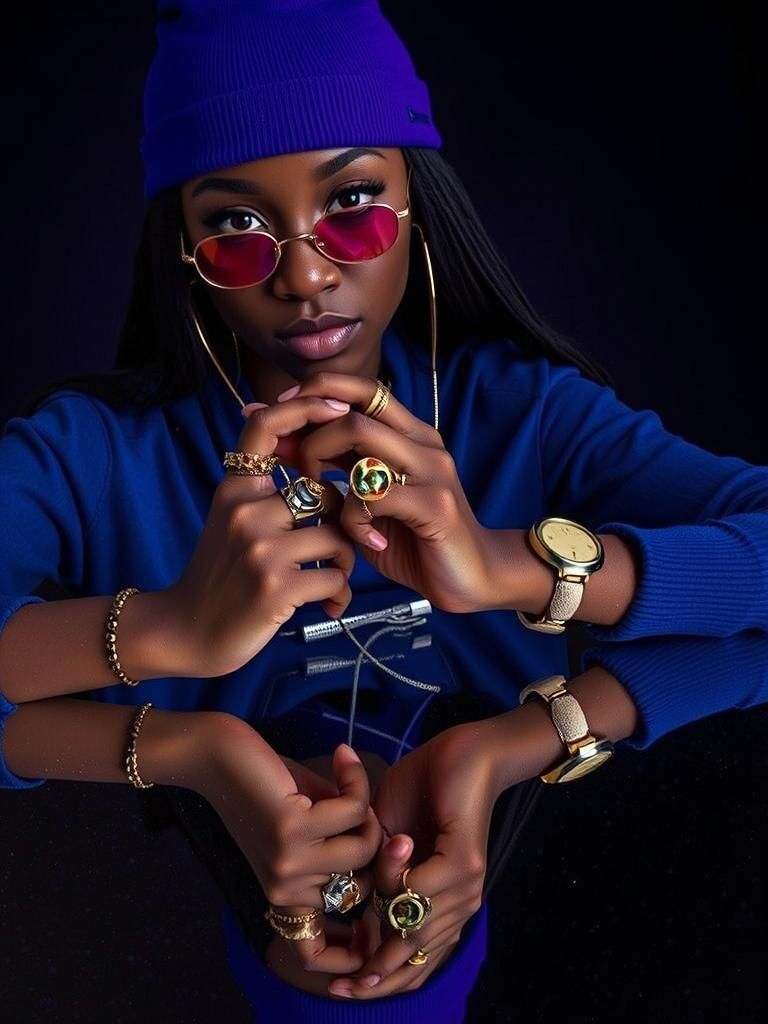 Urban Woman with Rings in Futuristic Style