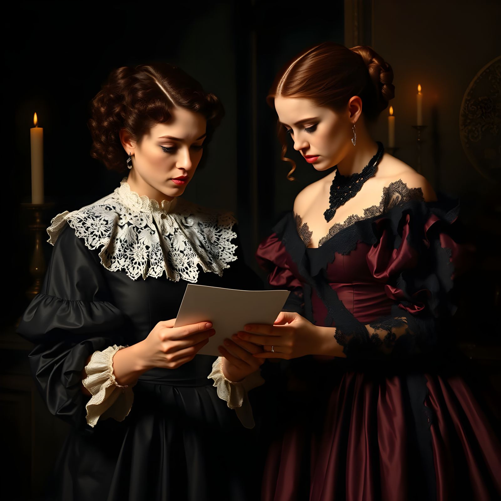 Dramatic Baroque Scene: Women Discussing a Letter