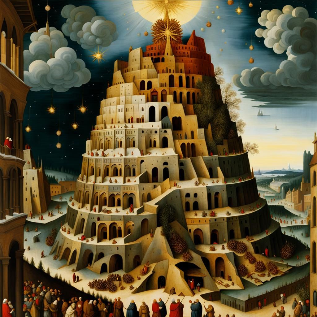 Christmas Tree Tower of Babel in Dutch Master Style