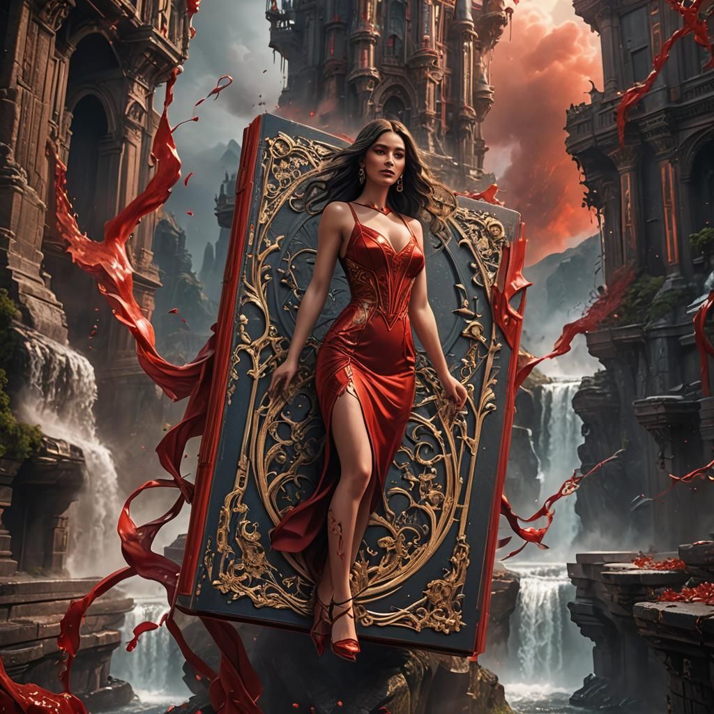 Red Dress Flowing: Detailed Matte Painting