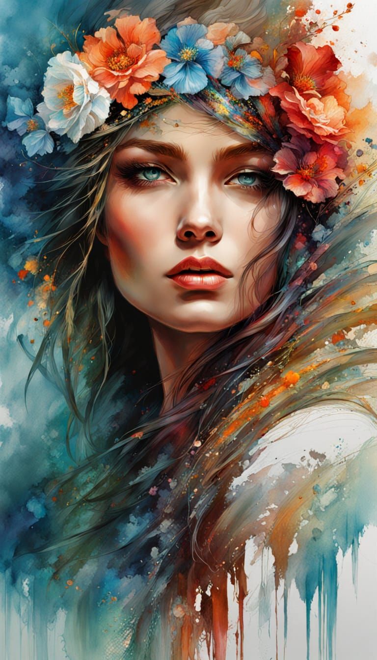 Floral Beauty: Elegant Line Art Portrait