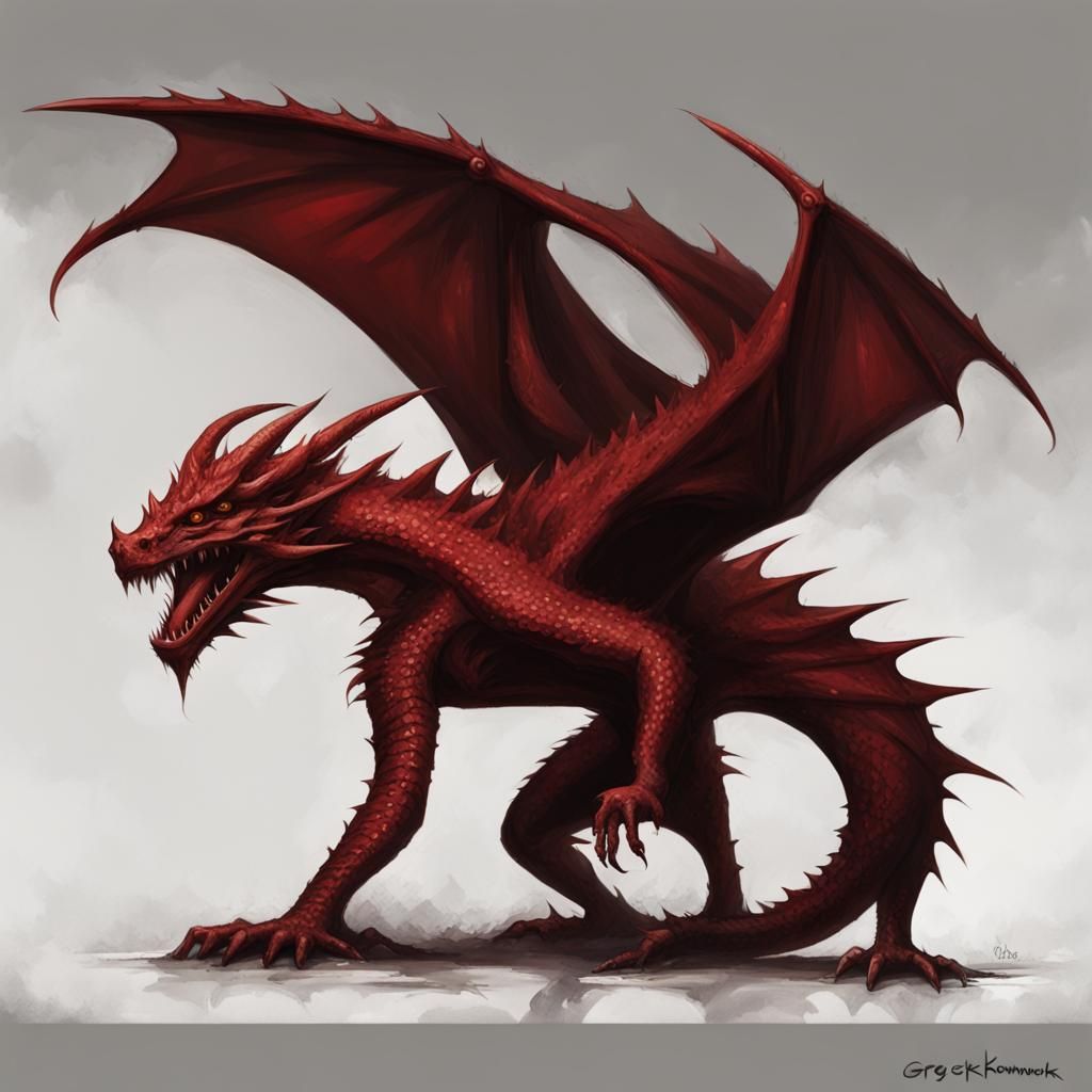 Sinister Red Dragon with Diamond Head, Digital Art