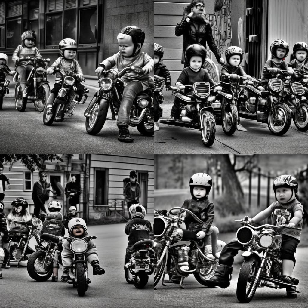 Hyperrealistic Baby Biker Gang in Cinematic Lighting