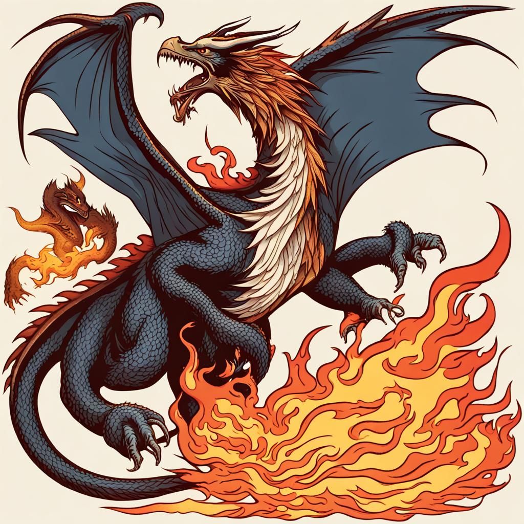 Majestic Dragon Roaring with Eagle in Flames