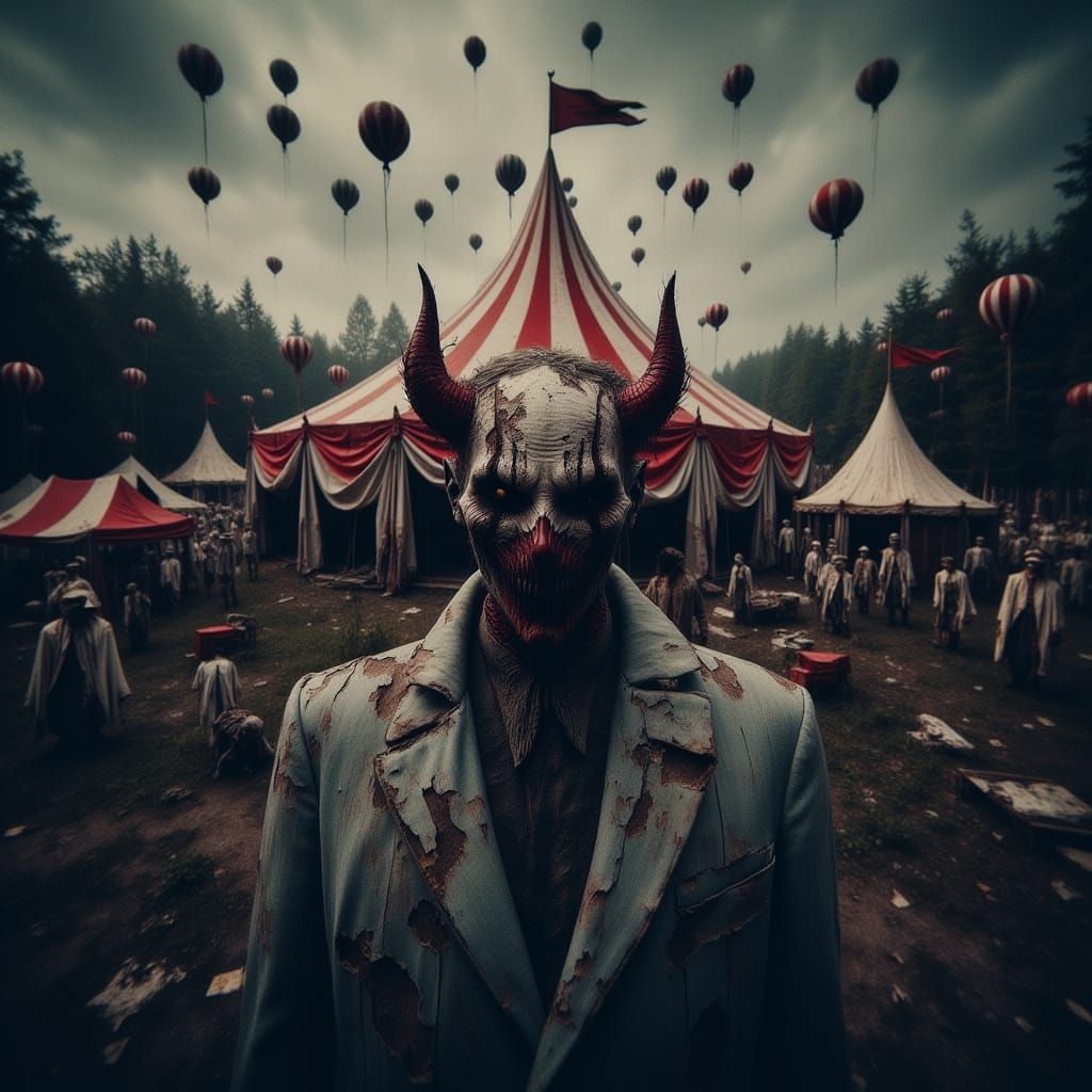 Eerie Carnival with Clowns in Dark Mystical Style