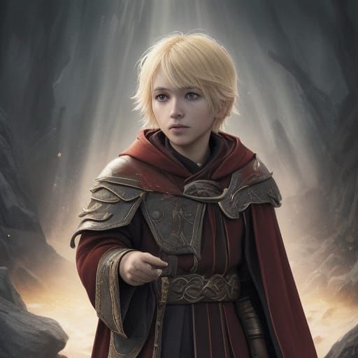 Boy Wizard in Red Robes with Cosmic Sunfire