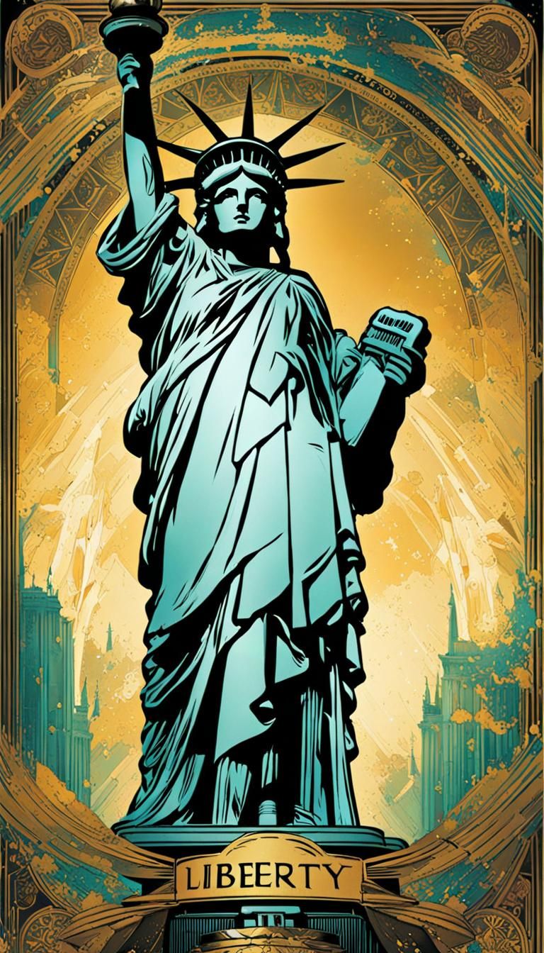 Statue of Liberty Tarot Card in Art Deco Style