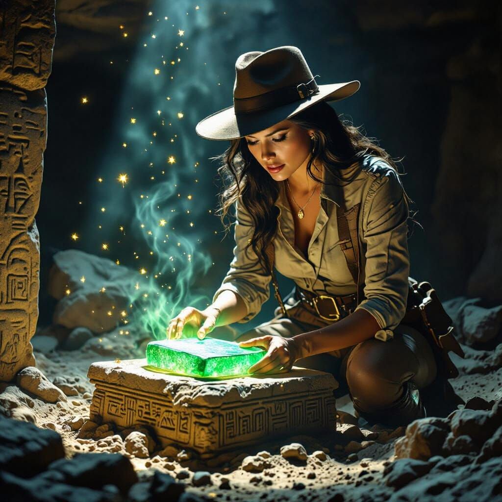 Archeologist Unearths Glowing Emerald Tablet in Ancient Tomb