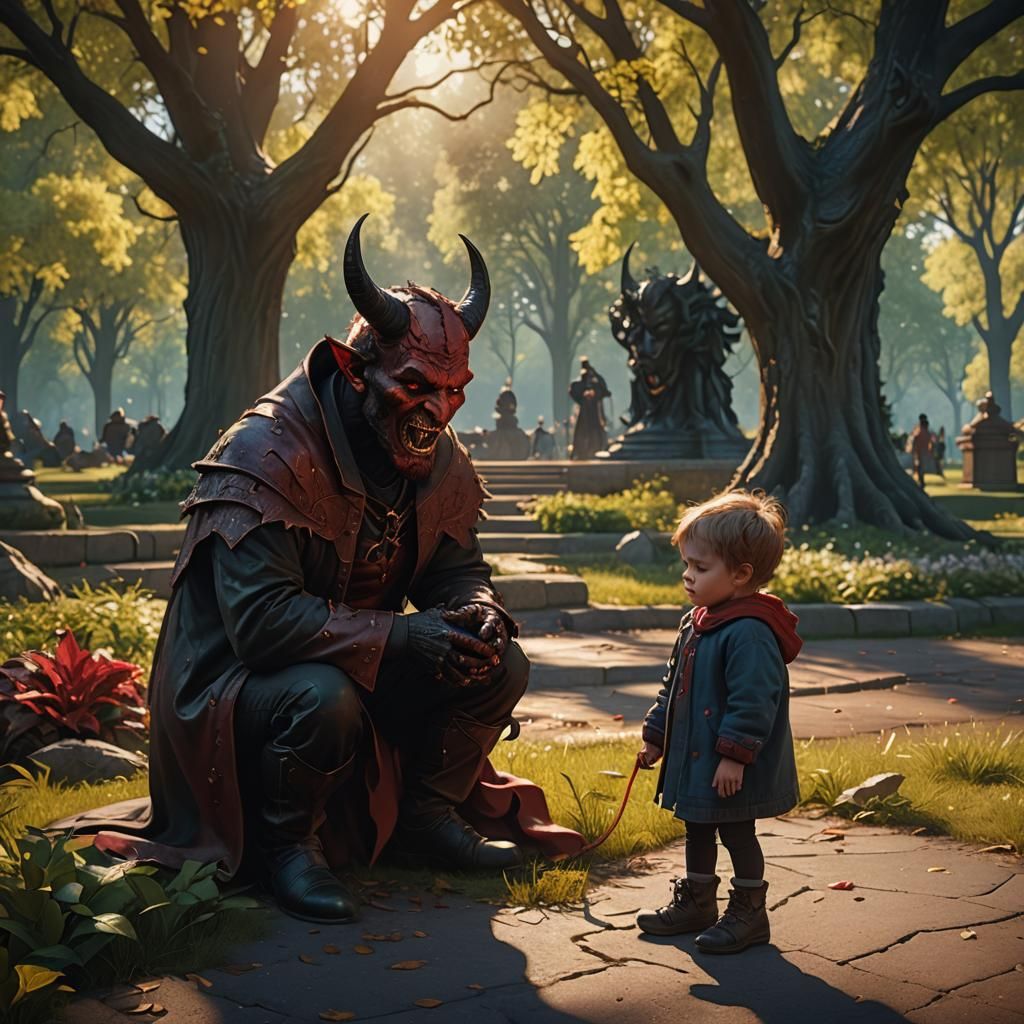 Devil Comforts Child: Fantastical Matte Painting