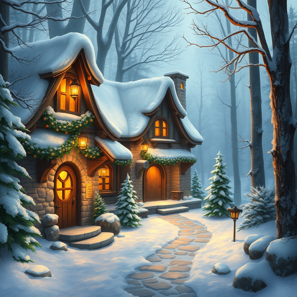 Winter Cottage in Snowy Woods: Concept Art