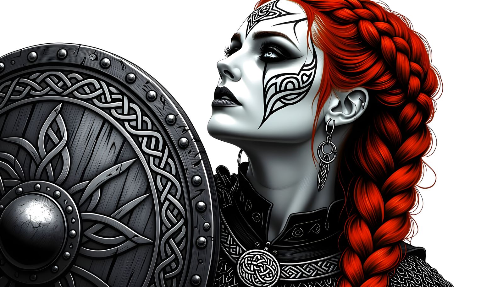 A corpseified Celtic Woman, long red braid, intricate detail...