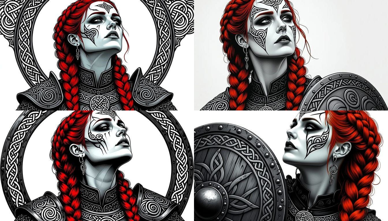 A corpseified Celtic Woman, long red braid, intricate detail...