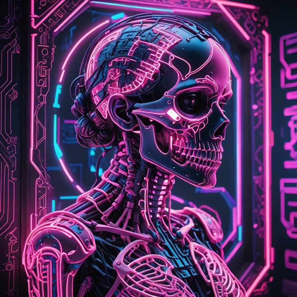 Cyberpunk Skeleton Bust Light Sculpture in 3D