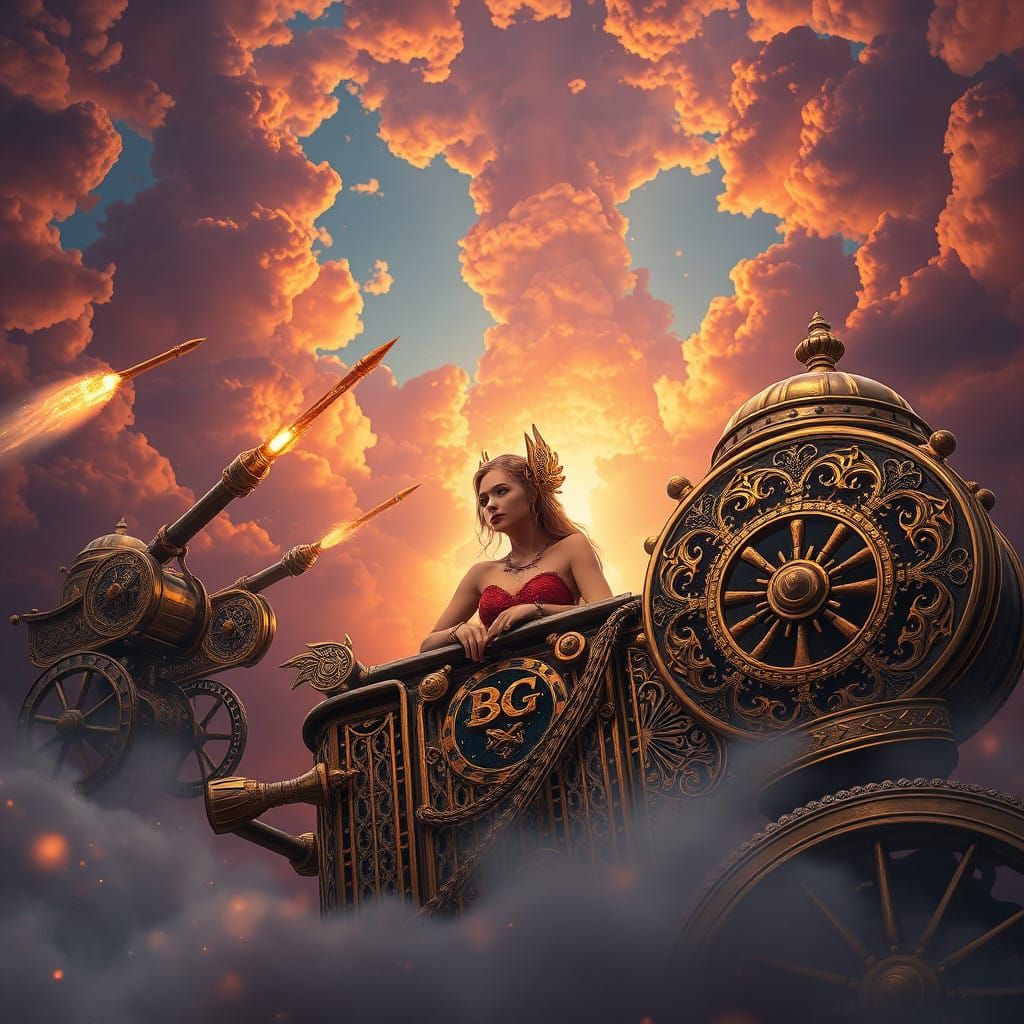 Medievalpunk Goddess in Radiant, Glowing Carriage Launched i...