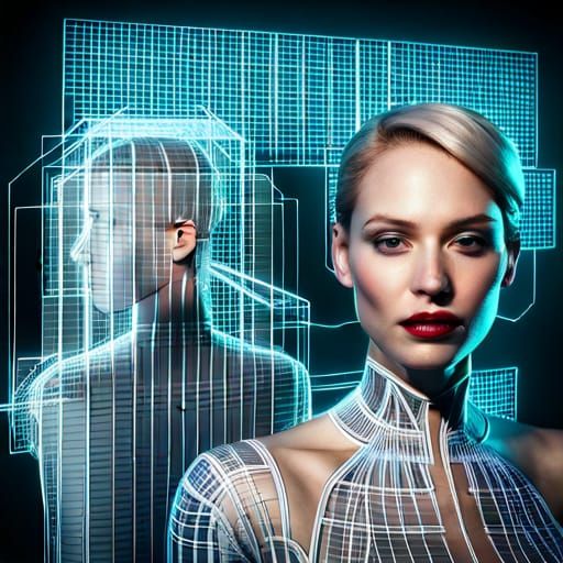 Holographic Robot Blueprint with Data Connections