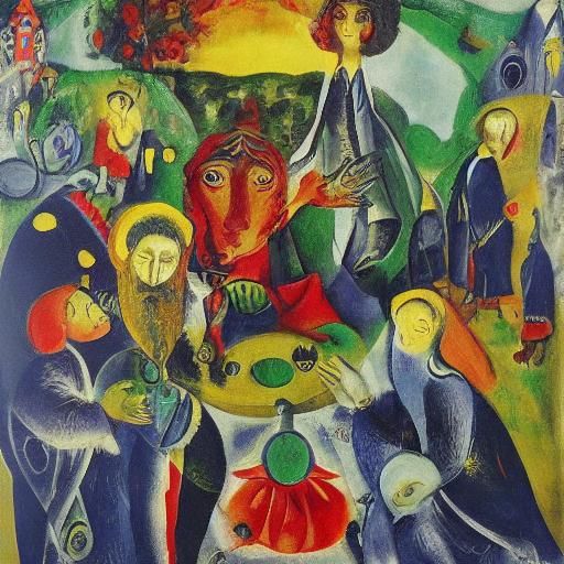 Surreal Celebration with Herring, Evoking Chagall and Dali