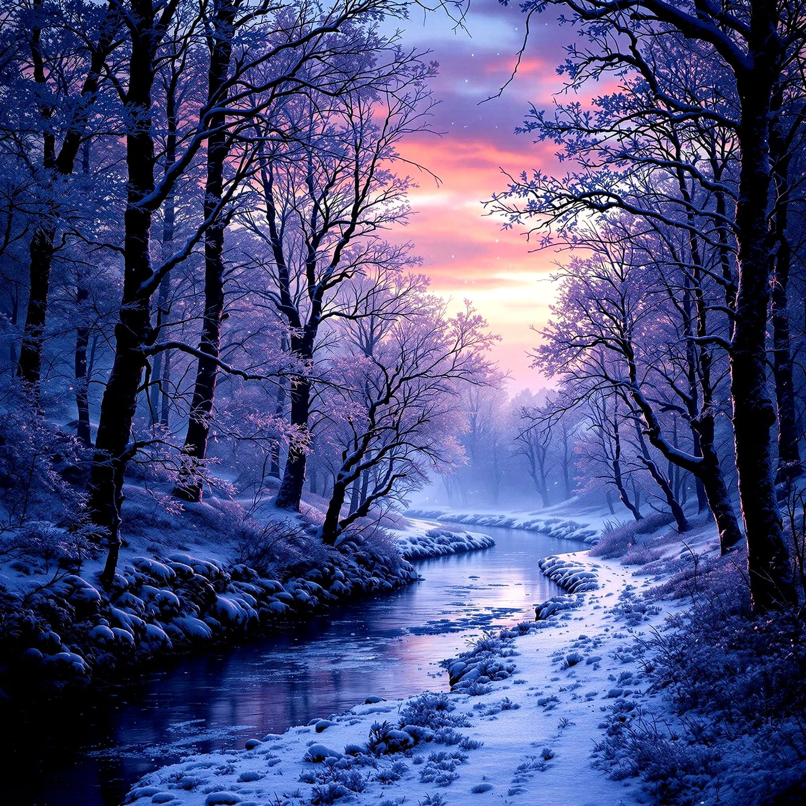 Winter Wonderland in Vibrant Twilight