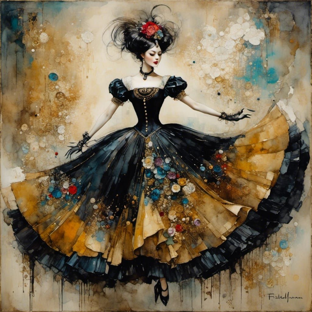 Eerie Gothic Dancer in Mixed Media Style