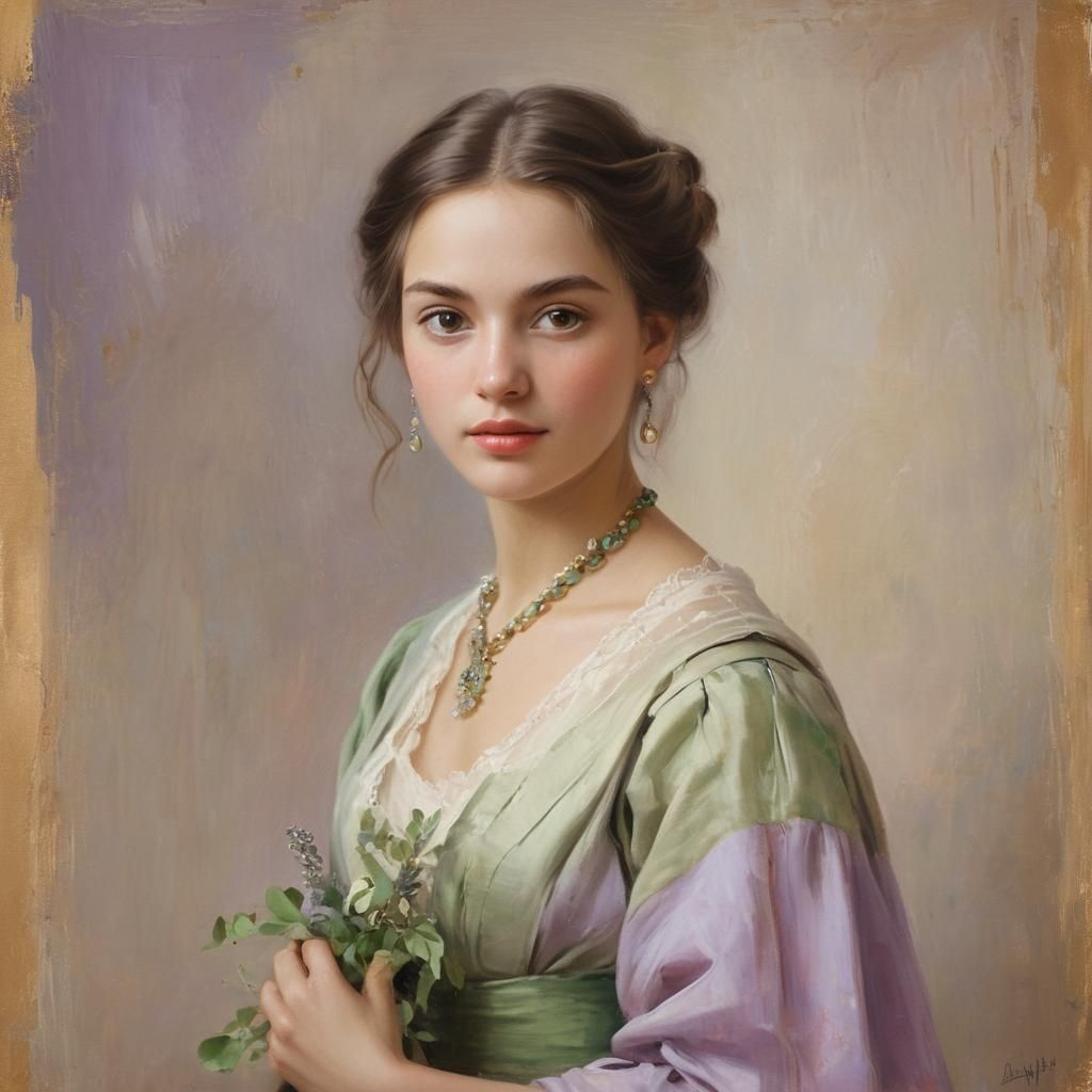 Vintage Portrait of Woman with Green Accessory