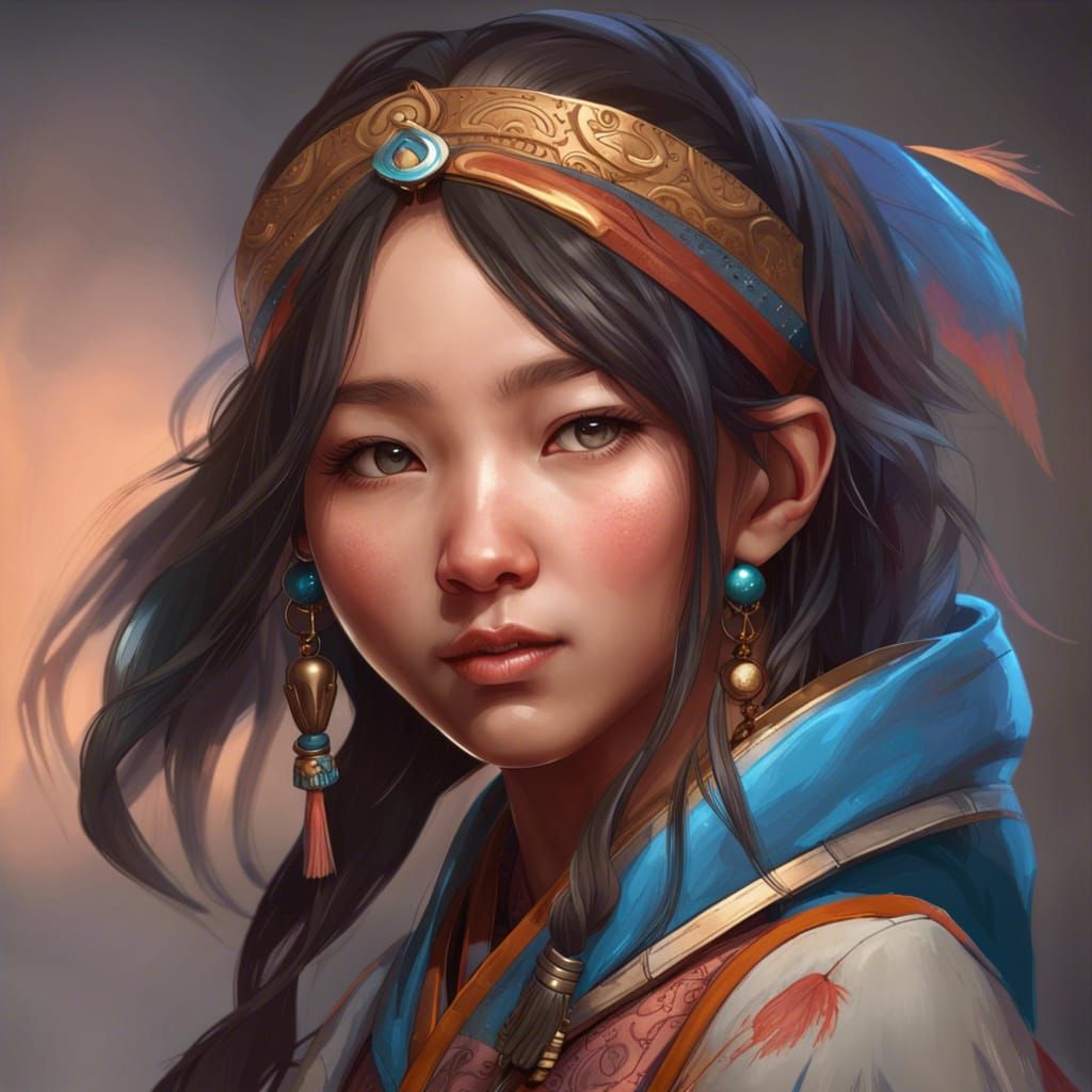 Mongolian Girl Portrait in Hyperdetailed Concept Art