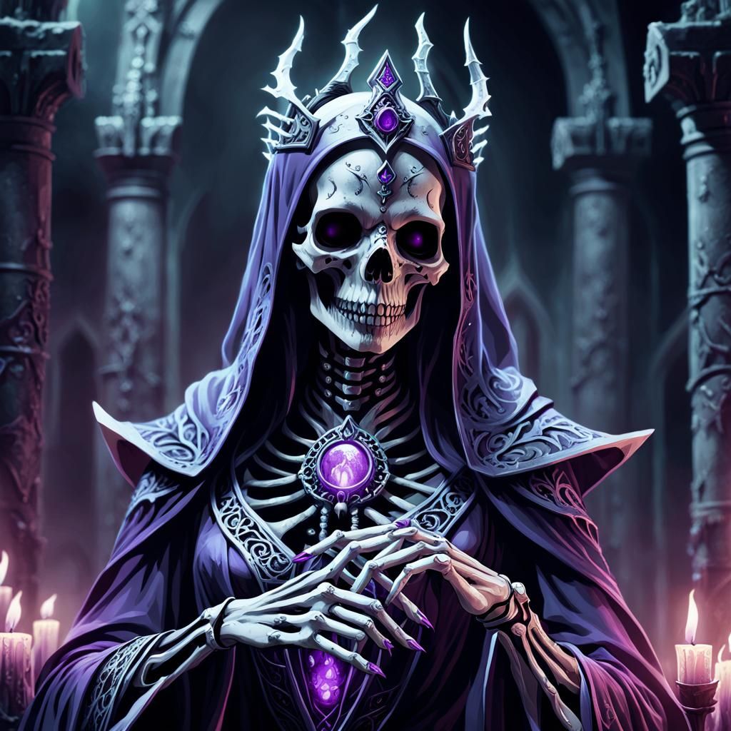 Undead Lich Summons Dark Magic in Ruined Temple