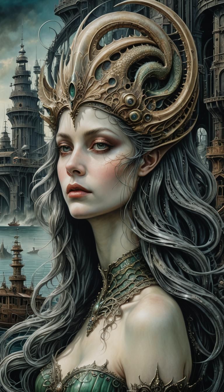 Cryptid Mermaid Portrait in Post-Apocalyptic Wonderland