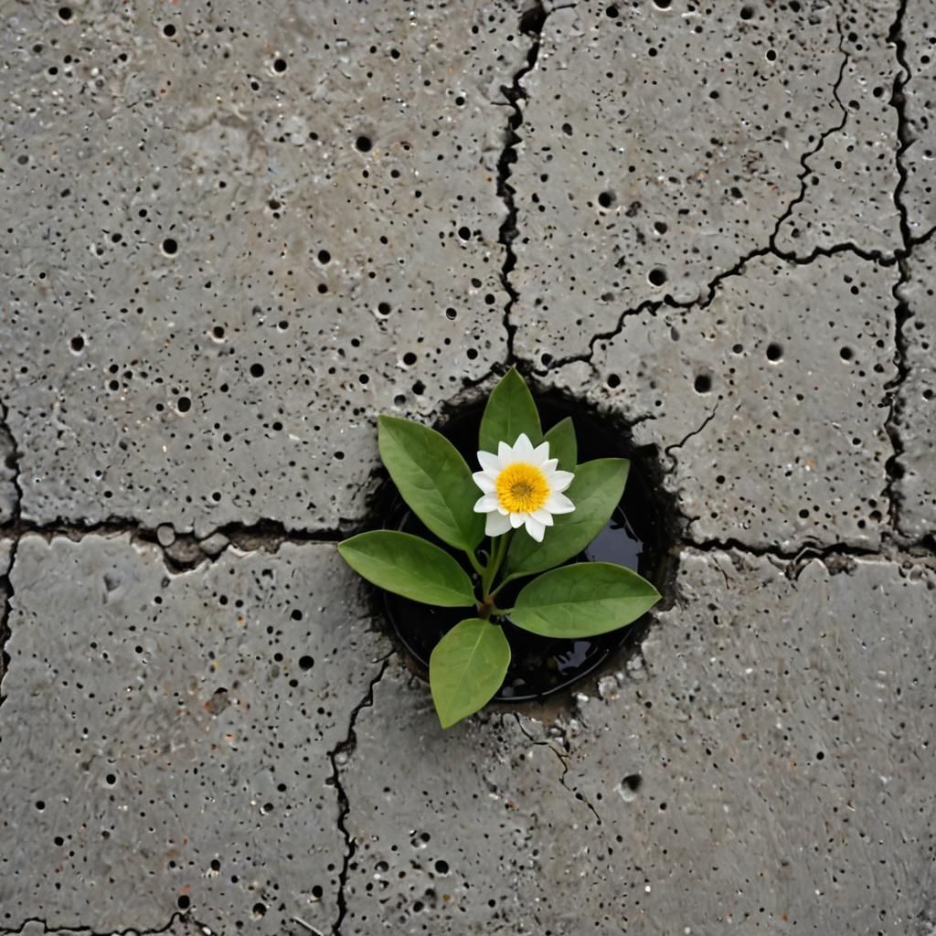 Flower Blooms in Concrete Ocean