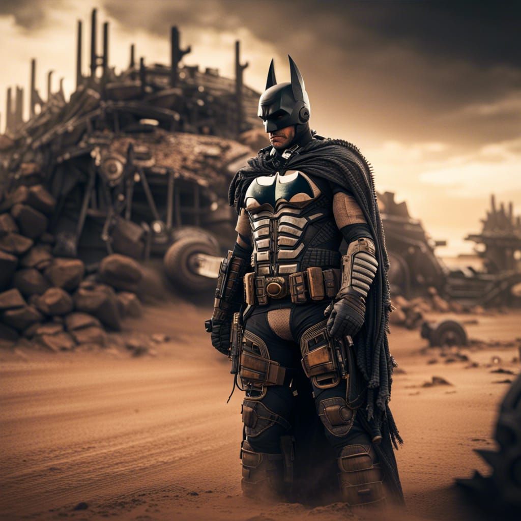 Batman in a Dystopian Mad Max Desert
