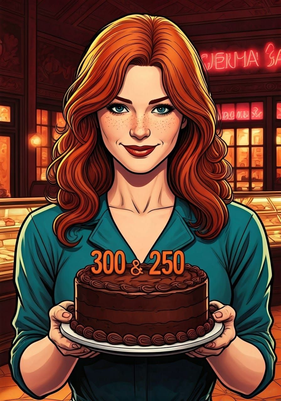 Slightly Smiling Woman with Chocolate Cake in French Patisse...