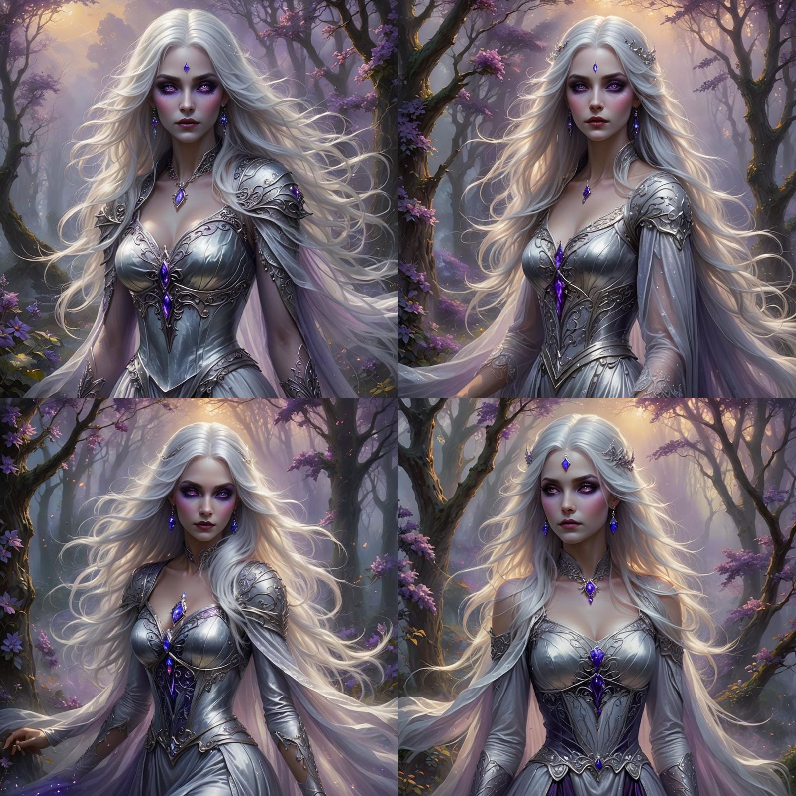 Ethereal Drow Woman in Silver Dress