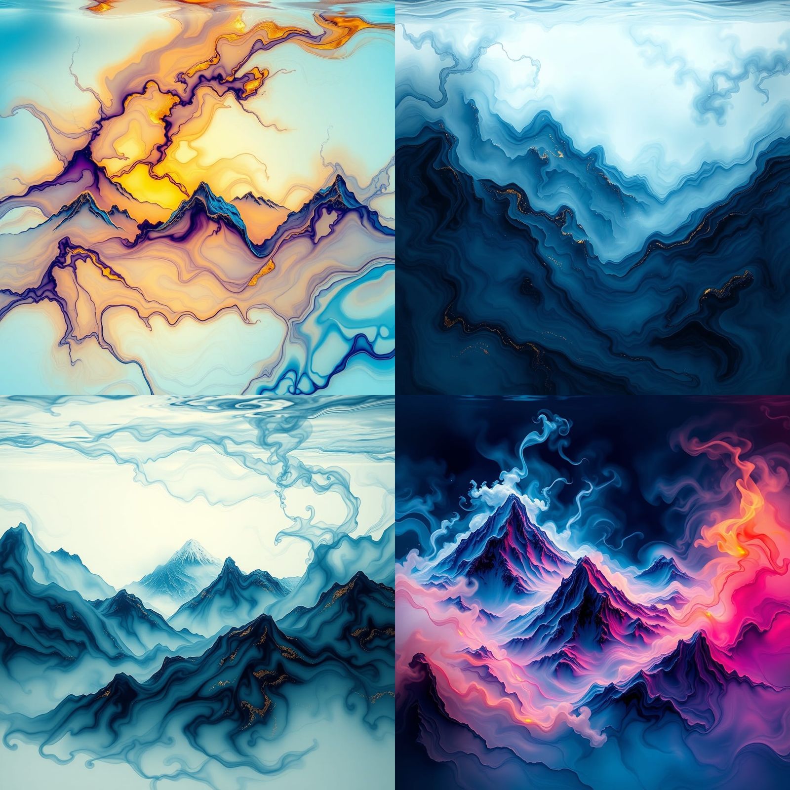 Edo-Style Ink Mountains in Crystal Water