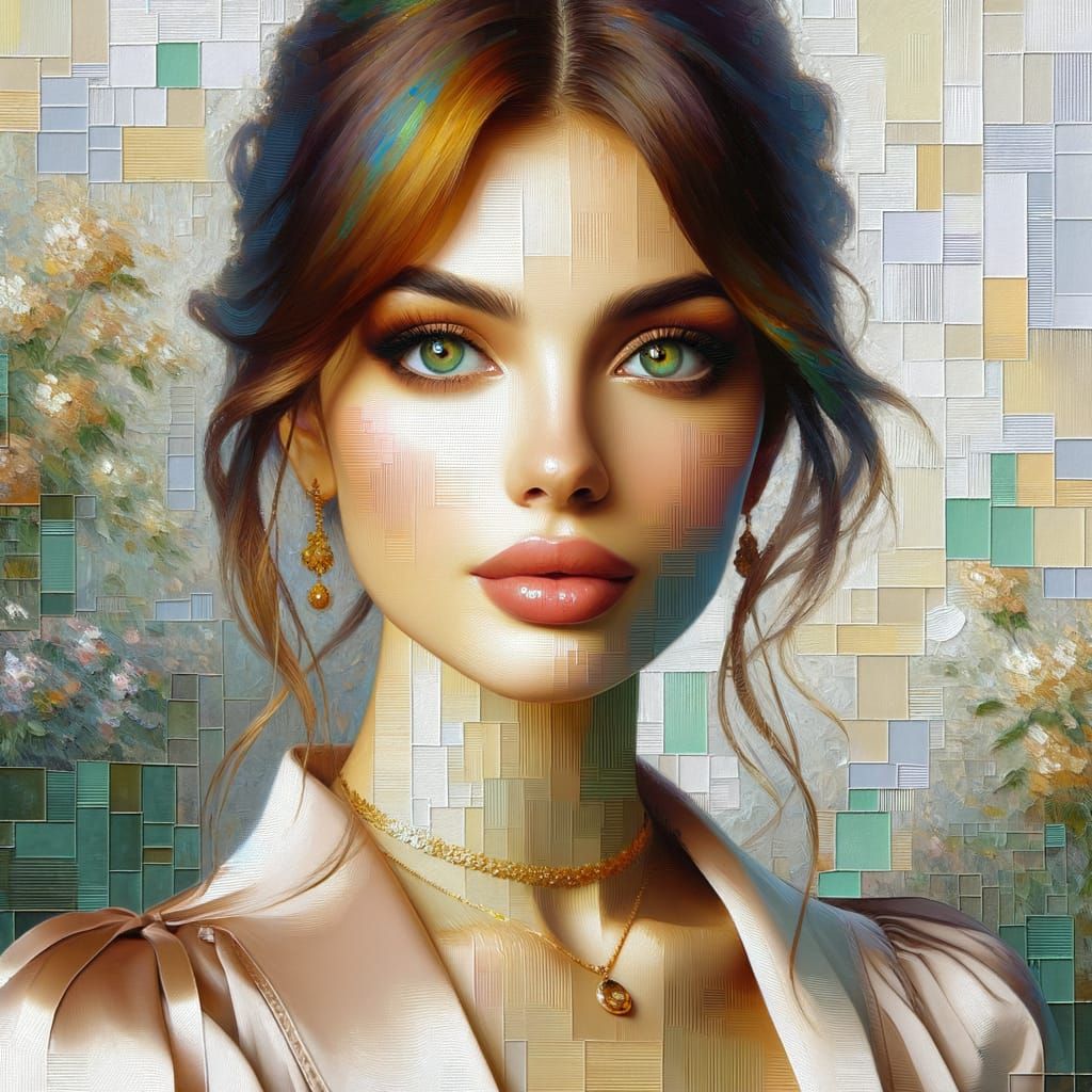 Striking Woman in Neo-Impressionist Oil Painting