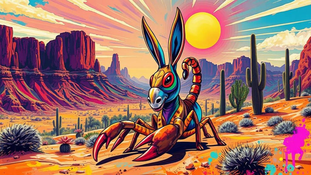 Donkey Scorpion Graffiti Art in Desert Landscape