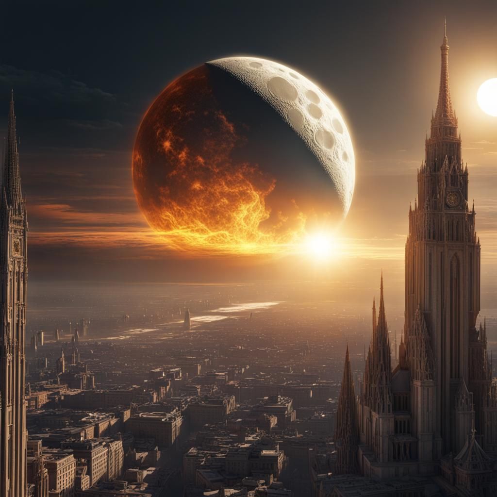 Epic Sun and Moon Collision: Digital Matte Painting