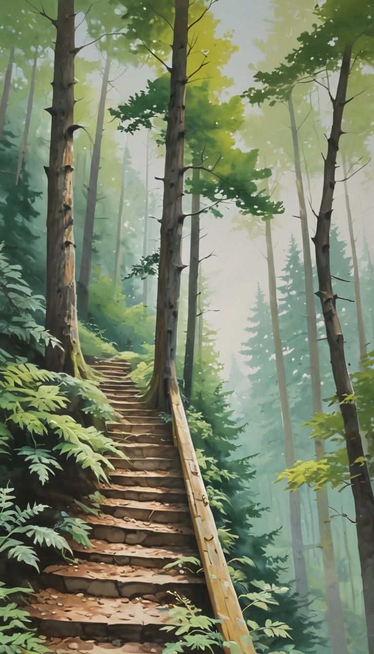 Stairs Ascending into Forest Canopy, Schnell Style