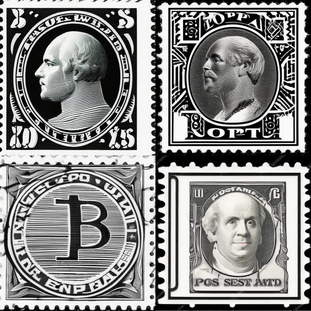 Minimalist Crypto Postage Due Stamp in Black and White