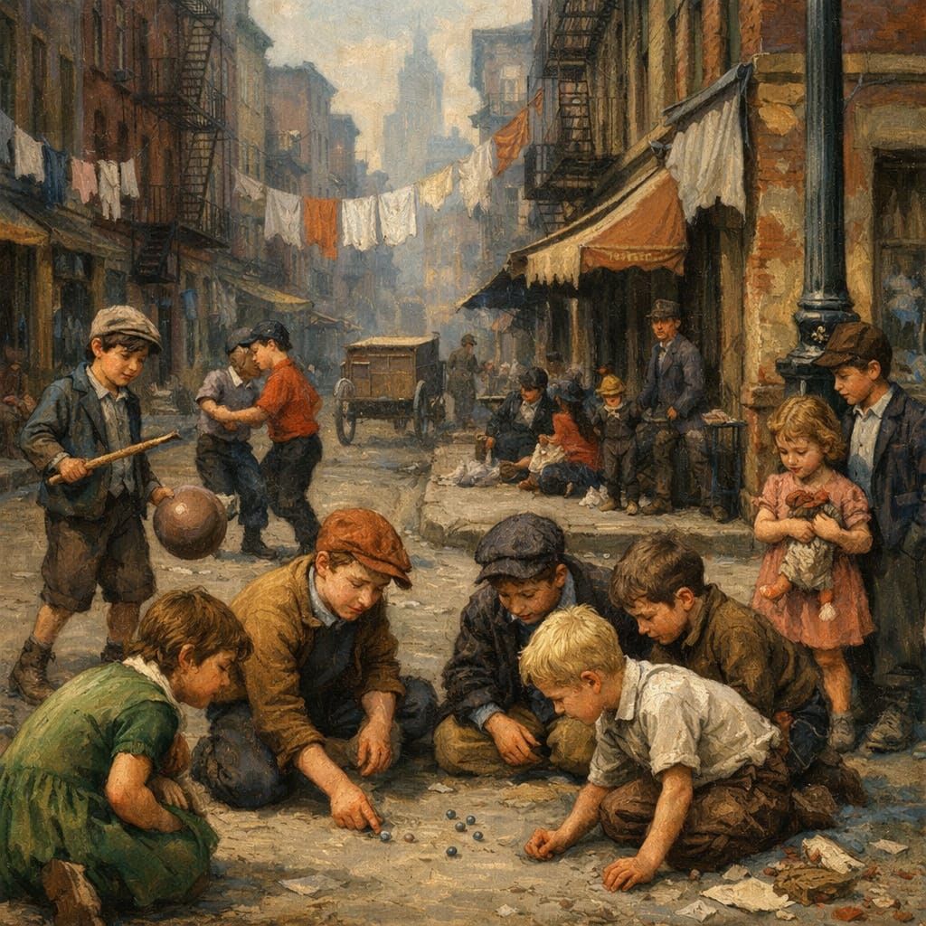 1930s NYC Children Play in Ashcan School Style