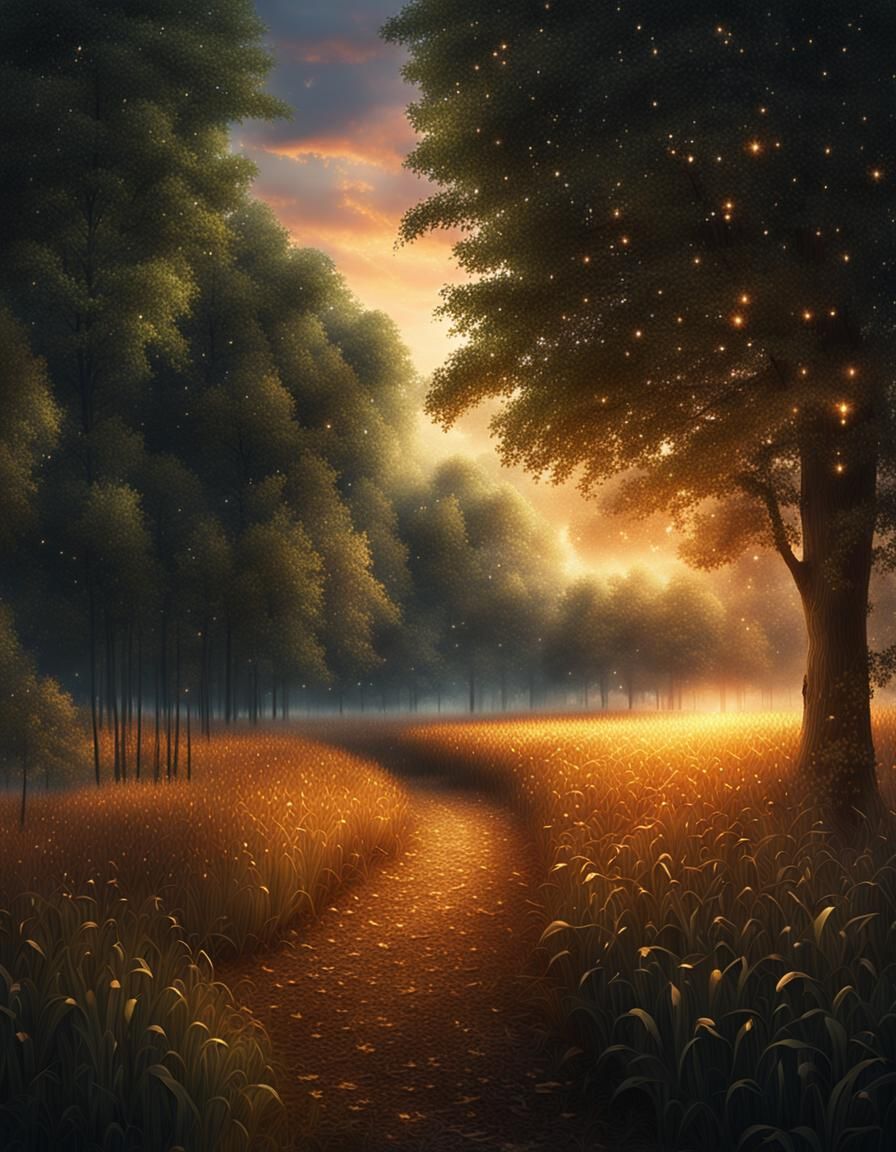 Sparkling Dusk Cornfield: A Digital Matte Painting