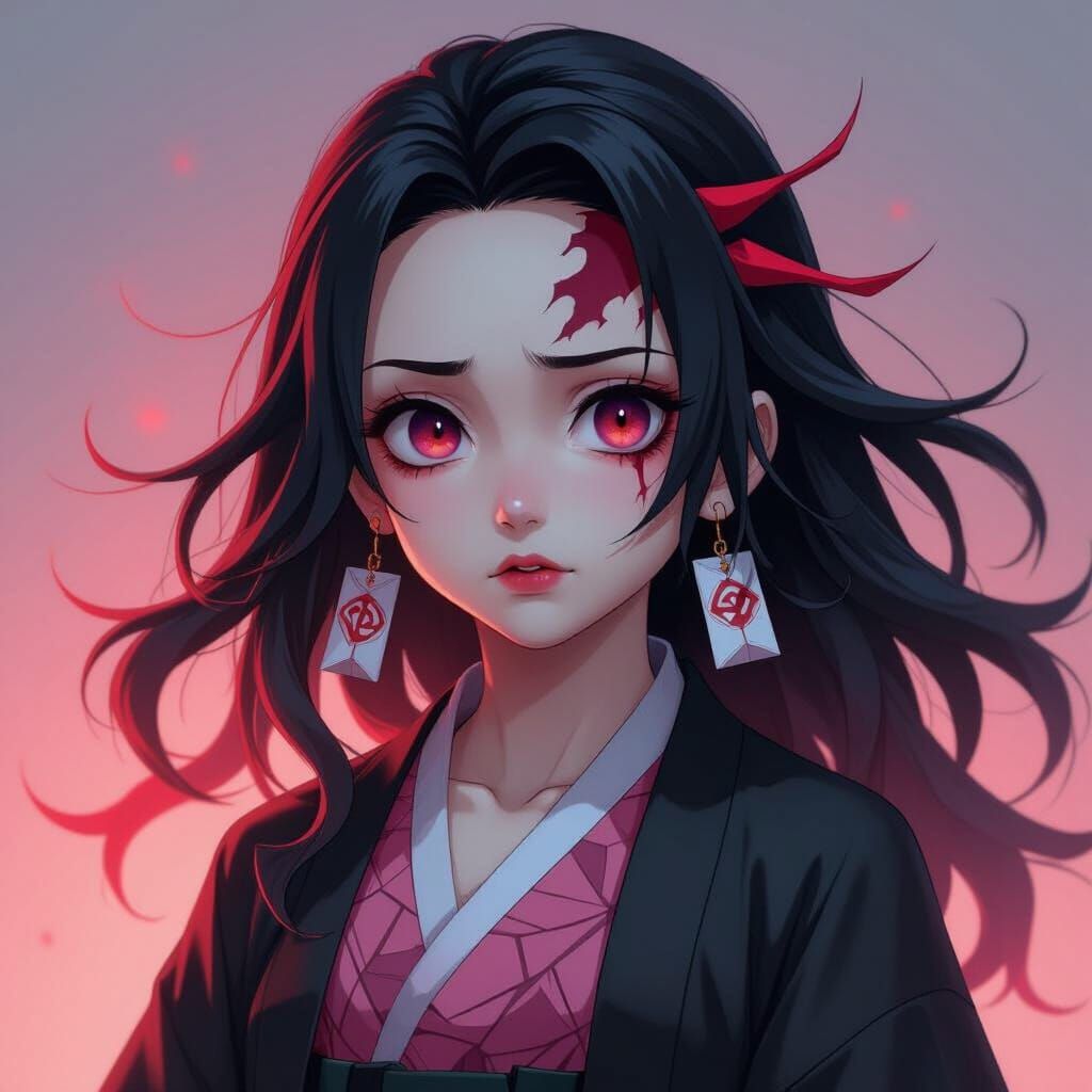 Realistic Emo Nezuko in Moody Cinematic Style