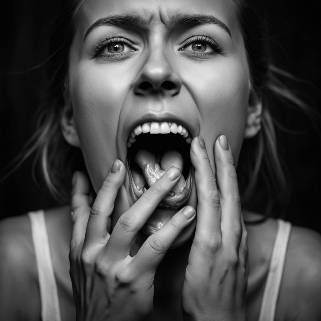 Expressive Black and White Image of Silent Scream