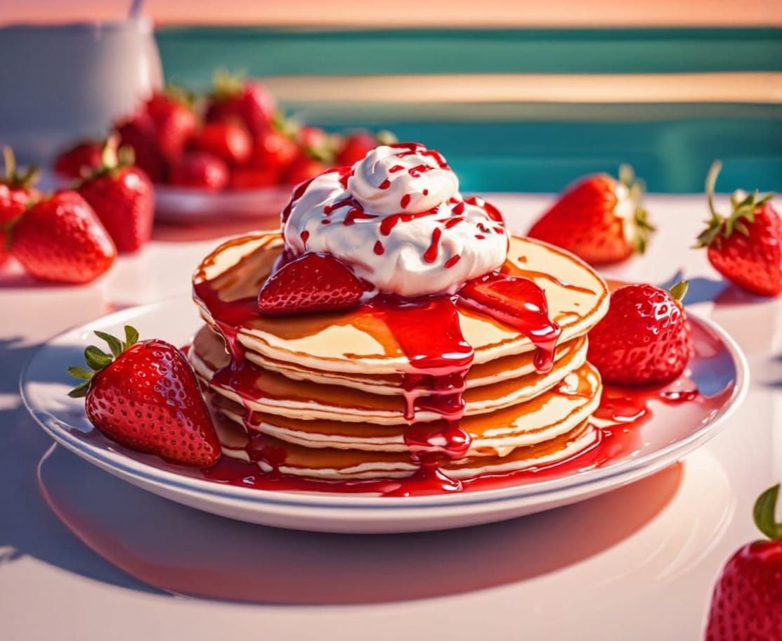 Pancake with Jeep Wrangler in Cream and Strawberries