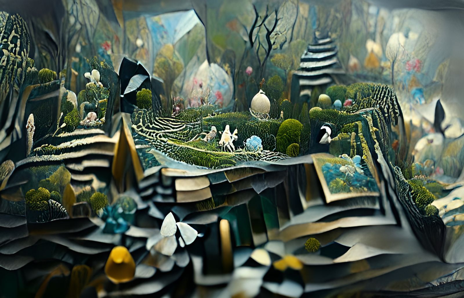 Surreal Alice in Wonderland Landscape with Origami