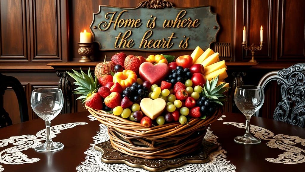 Fruit Basket Still Life with Golden Script